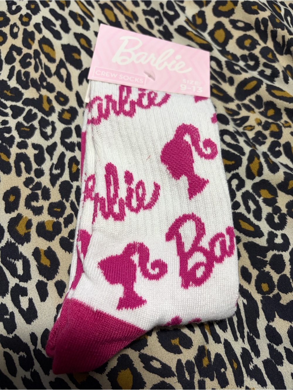 Barbie White Crew Socks with Pink Logo & Silhouette